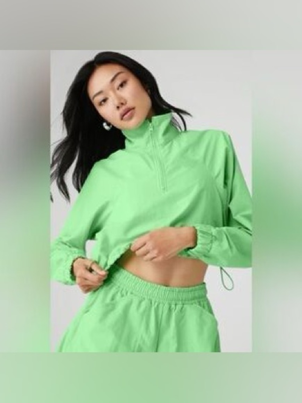 ALO Yoga Mint Green Cropped Half-Zip Pullover